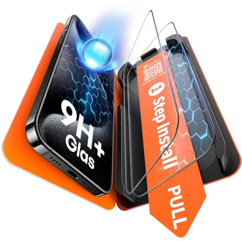 TAURI 2 Pack for iPhone 15 Pro Max Screen Protector, [1-Step Install] | Auto Dust-Removal, 9H+ Tempered Glass Film, Full Coverage Protection, Anti-scratch [Military-Grade Shatterproof] Bubble-Free