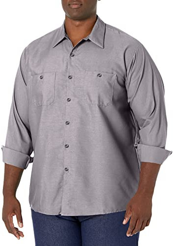Red Kap Herren Industrial Work Shirt, Regular Fit, Long Sleeve Button-Down-Arbeitshemd, Silbergrau, L