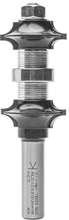 ENT 14840 Doppelseitiger Abrundfräser HW, Schaft (S) 12 mm, Durchmesser (D) 34,9 mm, R1 6,35 mm, R2 4,75 mm, SL 32 mm, auf Spindel montiert