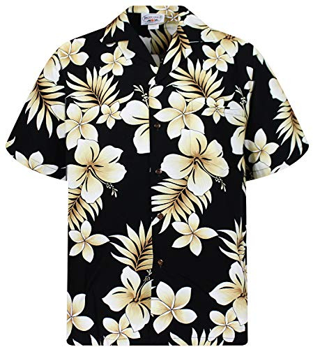 P.L.A. Pacific Legend Original Hawaiihemd Kurzarm Herren Kurzarm Button-Down Front-Tasche Hawaii-Print Goldblume
