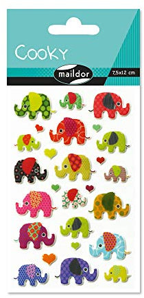 Maildor 560372C Packung mit Stickers Cooky 3D (1 Bogen, 7,5 x 12 cm, ideal zum Dekorieren, Sammeln oder Verschenken, Elefanten) 1 Pack, 17.5x9x0.1 cm