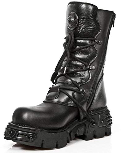 New Rock Metallic nero Pelle Stivali M.391-S18