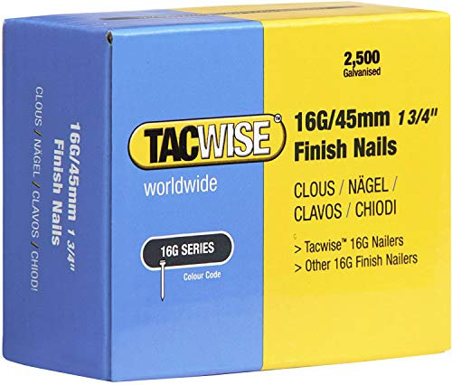 Tacwise 0297 Type 16G / 45 mm Galvanised Finish Nails, Pack of 2500