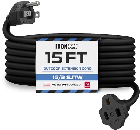 Iron Forge Cable 15 Ft Outdoor Extension Cord - 16/3 Durable Black Cable
