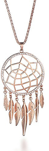 Mode Halskette für Frauen, Dreamcatcher Anhänger Halskette mit Feder Mädchen lange Kette Halskette (Roségold)1