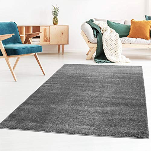 Taracarpet Kurzflor-Designer Uni Teppich extra weich fürs Wohnzimmer, Schlafzimmer, Esszimmer oder Kinderzimmer Gala dunkel-grau 200x290 cm