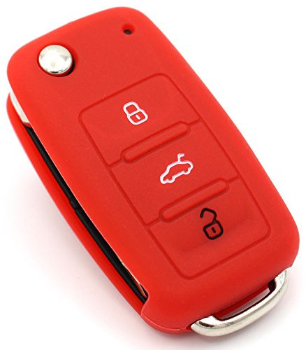 CYK www. CoverYourKey .de Schlüssel Hülle VA für 3 Tasten Auto Schlüssel Silikon Cover von Finest-Folia (Rot)