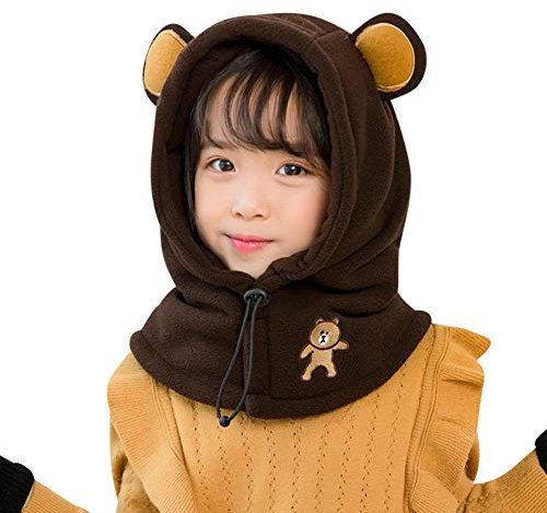 Wintermütze Kinder Warm Kindermütze Winter Gesichtshaube Jungen Mädchen Sturmhaube Outdoor Schlupfmütze Kälteschutz Skimütze Winddicht Kapuzenschal Cartoon Bär Schalmütze für Snowboard Radsport