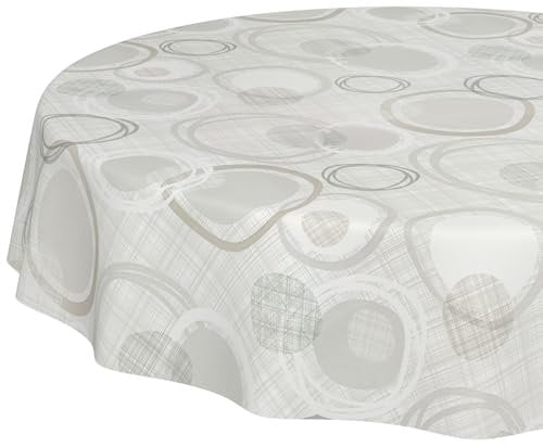 ANRO Tischdecke Wachstuch abwaschbar Wachstuchtischdecke Wachstischdecke Kreise Geometrie Weiß Silber Rund 140cm