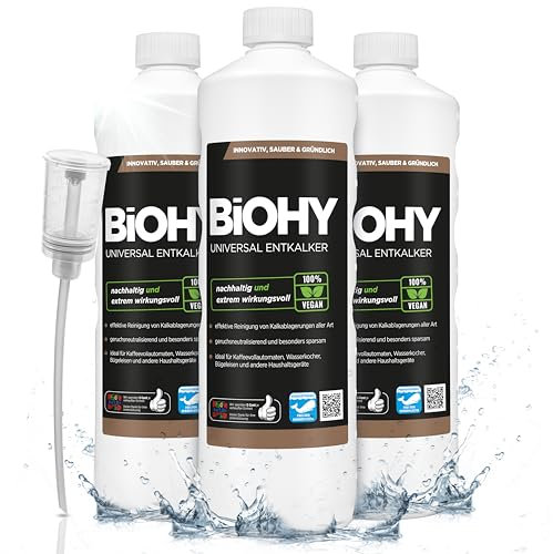 BiOHY Descalcificador universal (3 botellas de 1 litro) + Dosificador | Universeel concentraat voor alle huishoudelijke apparaten | Compatibel met alle koffiemachines en espressomachines (Entkalker)