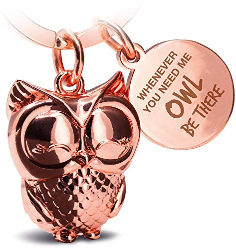FABACH Eule Schlüsselanhänger Owly mit Gravur - Süßer Schlüsselanhänger Eule - Freundschaft und Liebe Glücksbringer aus Metall für Frauen in Rosegold - Whenever you need me owl be there