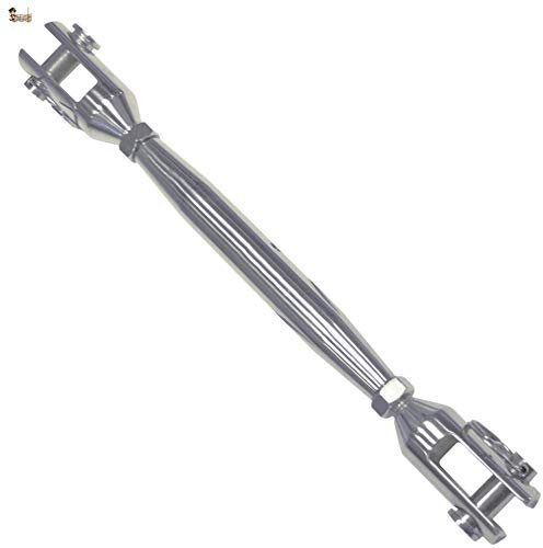 BricoLoco Tensor cable de acero, cuerda. Inoxidable horquilla - horquilla. Tubular cuerpo cerrado. Especial náutica inox A4 AISI 316. (M-14 (260 a 380 mm.), 6)