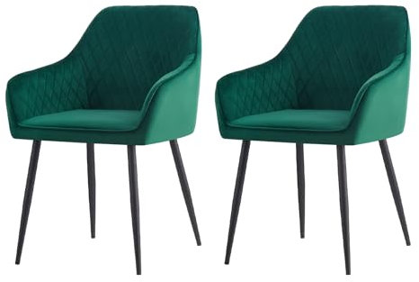 AINPECCA Set of 2 Green Velvet Dining Chairs Velvet Upholstered Seat with Metal Legs (Green Vlt, 2)