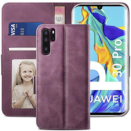 YATWIN Handyhülle für Huawei P30 Pro Hülle, Klapphülle Huawei P30 Pro Premium Leder Brieftasche Schutzhülle [Kartenfach][Magnet][Stand] Handytasche für Huawei P30 Pro Case, Weinrot