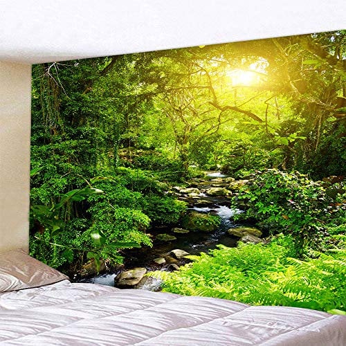 Naturer Grün Wald Wandteppich 230x180 Baum Sonnenaufgang Wandbehang Landschaft Dschungel Tapestry Tapisserie Wandtücher Dekotuch Strandtuch