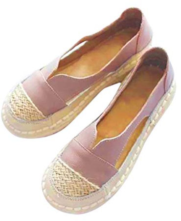 Minetom Damen Espadrilles Sandalen Flache Sommer Frauen Slip On Walking Mokassin Loafers Schuhe Mit Strohsohle B Rosa 37 EU