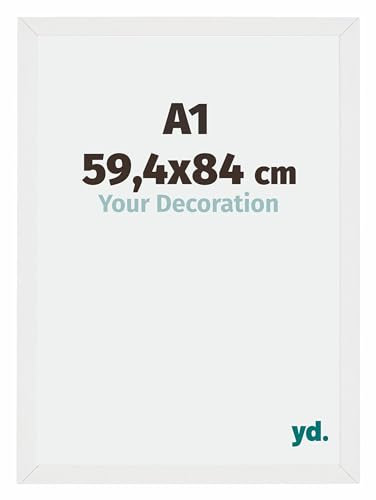 yd. Your Decoration - Bilderrahmen DIN A1 59.4x84 cm - Weiß Hochglanz - Billderrahmen aus MDF mit Acrylglas - Antireflex - DIN A1 59.4x84 Rahmen - Mura