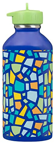 Gourde enfant Acier inoxydable DRAEGER PARIS - Facile à nettoyer - gourde réutilisable - Idéale pour voyage, parc, école - Contenance 300ml - 17 cm x 6,5 cm - Bleu - Thème : Mosaïque