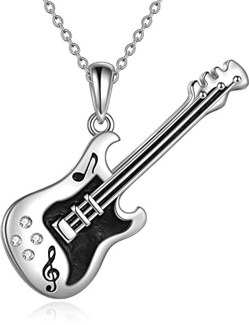 YFN Gitarre Halskette Sterling Silber Gitarre Anhänger/Urne Kette Punk Musik Schmuck Bank Geschenke Für Herren Damen