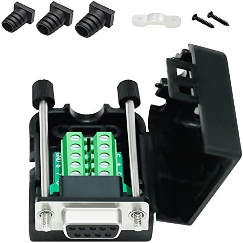DTech DB9 Breakout Connector RS232 Serial Adapter Solderless Module Board with Screw Terminals Block, Case, Long Bolts and Tail Pipes (DB9 Female + Long Bolts