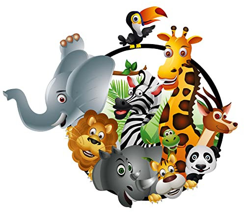 Wandtattoo Tiere bunt für Kinder Wandbild Tiermotiv für Kinderzimmer Babyzimmer Spielzimmer Dekor Wandsticker Aufkleber selbstklebend Mädchen Junge YX039 (Ohne Wunschname, 02 Dschungeltiere)