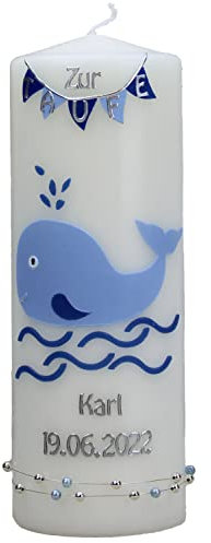 Christ-Kerzen Taufkerze Karl mit Wal und Wellen 1424, Größe:ca. 30x6 cm