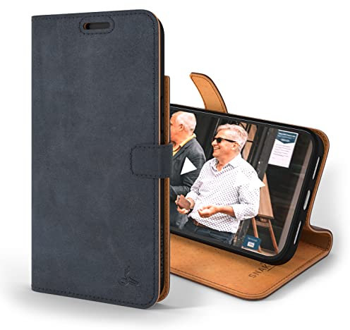 Snakehive Leather Wallet for iPhone 14 | Genuine Leather Wallet Phone Case with Card Holder | Flip Folio Case/Cover with Stand | Compatible with iPhone 14 | (Navy)