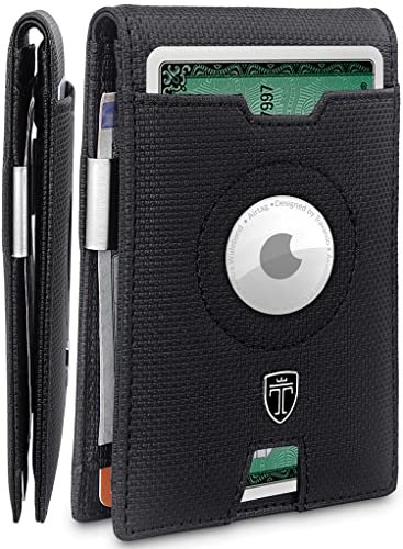 TRAVANDO AirTag* Portefeuille pour Homme avec Pince à Billets et Porte-Cartes avec Blocage RFID, Cadeau à Deux Volets, Noir et échecs