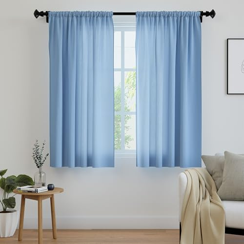 Encasa XO Polyester Feste Vorhänge mit Bindung, 140x183 cm, Set von 2, Blau, Stangentasche, Lichtfilterung, für Tür, Schlafzimmer, Wohnzimmer