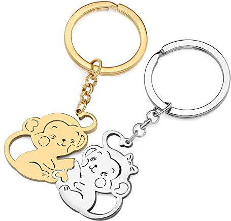 LONYOO Afrique Gorille Porte Clés Voiture Porte-clés Porte-monnaie en Acier Inoxydable Singe Bijoux Cadeaux Femmes Filles Charms (Argent Couple Singe)