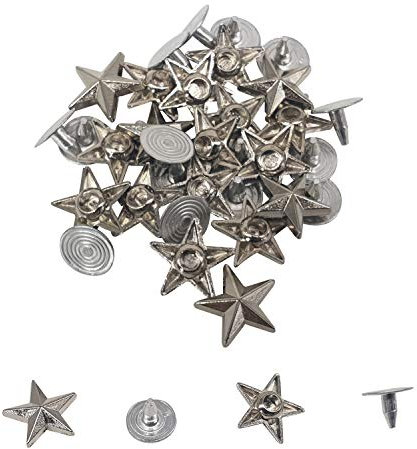 Trimming Shop Tacos en forma de estrella con pasadores traseros, remaches punk para manualidades de cuero, decoración de ropa, chaquetas, cinturones, calzado (20 mm, plata, 100 unidades)