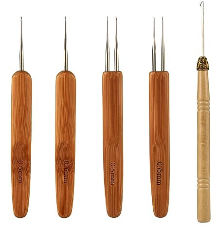 5stk Dreadlock Häkelnadel, Edelstahl Dreadlock Nadel Set Nadel für Dreads Dread-Locking-Haarwerkzeuge für Flecht-Locking-Handwerk und Flechten-Häkelhandwerk (0,5mm, 0,75mm)