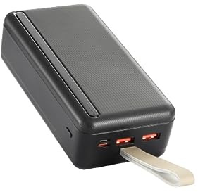 WE Batterie de Secours 30000mAh 3 Ports - 1 Port USB-C + 2 Ports USB A - Fast Charge 18W/20W - câble USB/USB-C 20cm Inclus - Noir