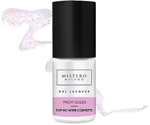 Mistero Milano PROM QUEEN TOP NO WIPE CONFETTI Top Hybridlacke - Dispersionsfreier Top - Hybrid-Top - Schützt das Gesamte Nageldesign - Top Coat Nagellack für Nägel Behandlung - UV/LED - 7ml
