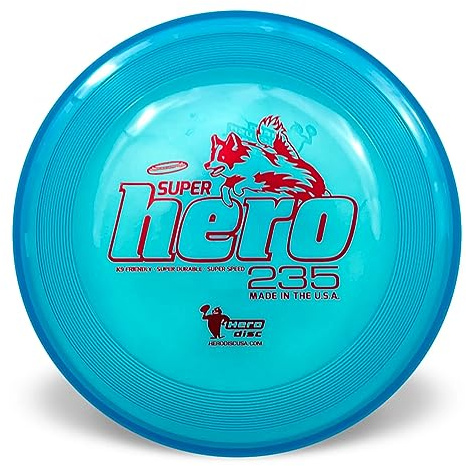 Hero Disc USA Superhero 235 K9 Candy Kunststoff-Hundescheibe, Outdoor-Hundespielzeug und Haustierscheibe, pannensichere Hundefliegenscheibe (blau)