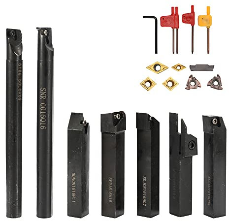 HUIOP 16mm Turning Tool, 16mm Shank 7PCS With Carbide Insert Wrench DIY Set Metal Steel Lathe Boring Bar Holder Turning Tool