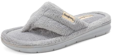 Dearfoams Women's Melanie Terry Thong Slipper, Grey Sleet, 9-10