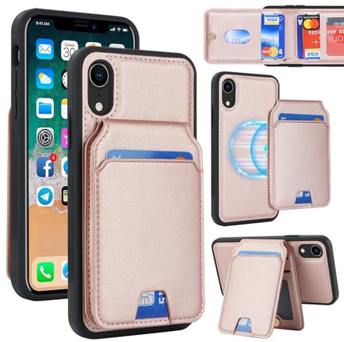 Zouzt for iPhone XR Detachable 2 in 1 Wallet Case with Card Holder for Magsafe, Magnetic PU Leather Flip Credit Slot Protective Phone Cover Women Men for iPhone XR 6.1 Inch - Rose Gold