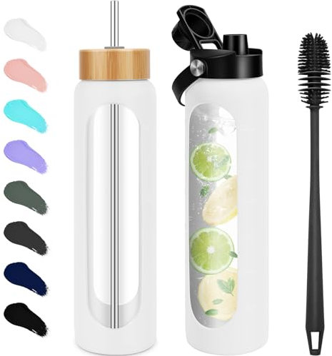 FULBEVY 32 oz Glass Water Bottles (White)