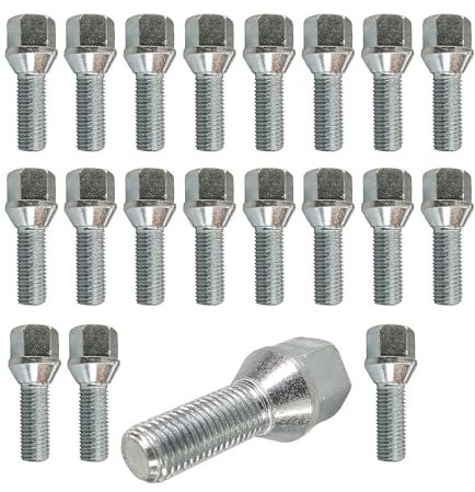 20 tornillos de rueda coche, tuerca cónica, plata, M12 x 1,25, 22 mm (plata, 22 mm)