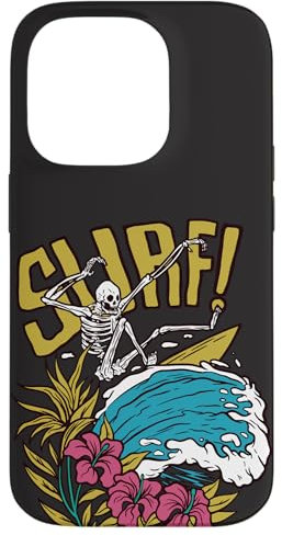 Skelett Totenkopf Surfer Surfen Surf Wave Schwarz Hülle für iPhone 14 Pro