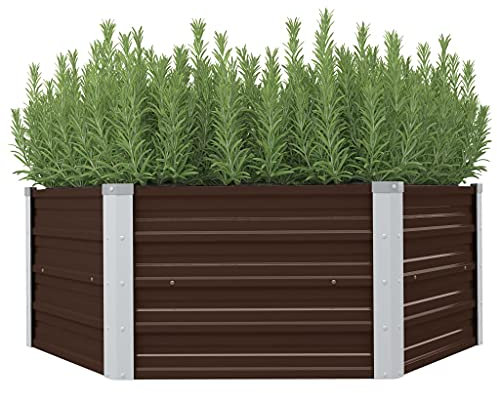 BaraSh Hochbeet Braun 129 x 129 x 46 cm Verzinkter Stahl Steinkorb Pflanzkorb Gabionenkorb