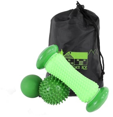 Massage Set 3-tlg. Grün inkl. schwarzen Aufbewahrungs Beutel Massageroller Massagebälle Manuelle Massageräte