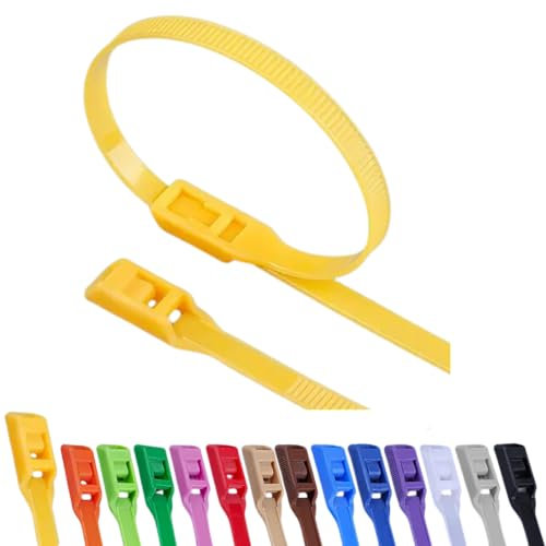 100 Flachkopf Kabelbinder 350 x 8 mm, für Spielplätze, aufblasbare Burgen und Bällebäder, sicher, für Kinder, langlebig, starker Halt (Gelb)