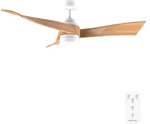 Cecotec Ventilador de Techo con Luz EnergySilence Aero 5280 LightWood. 40W, Diámetro 52, Motor DC, Mando a distancia, Luz LED de 18W, Temporizador programable, Modo winter-summer