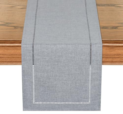 LOMOHOO TischläUfer Modern Grau 94 Zoll Lang Boho Rustikaler Bauernhaus Outdoor TischläUfer Leinen, Geflochtener Gestreifter CouchtischläUfer für Dinner-Party-Urlaub (30x240cm)