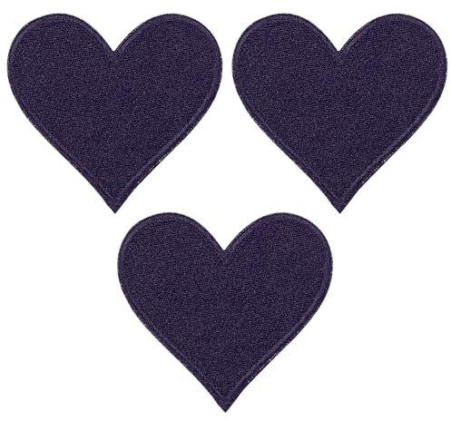 PATIKIL Iron-on Patches, 3 Pack Heart Shaped Sew Embroidered Patches Love Appliques Embellishments for Clothing Jackets Hat Backpack Repairing Decorations, Navy Blue