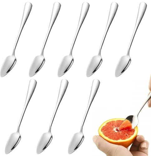 8 Pieces Cuillère à Pamplemousse, Cuillère à Dessert en Acier Inoxydable, 16.5cm Cuillère à Fruits en Acier Inoxydable, Cuillère à Kiwis avec Dents Dentelées, Cuillères pour Les Fruits et Desserts