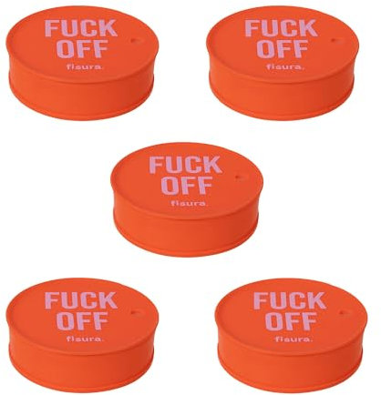 Fisura – Tapa vasos antidroga F*ck off rojo 5 unidades. Protector de bebida original. Cubierta para bebidas reutilizable. Protección de vaso antiderrame hecho de silicona. 5 unidades