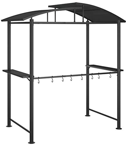 Ailgely Grillpavillon, Grillüberdachung mit Seitenregalen, BBQ Pavillon Stahlrahmen, Gartenpavillon Grillzelt, Metall Pavillon für Outdoorküche auf Balkon, Anthrazit 210x114x230cm Stahl